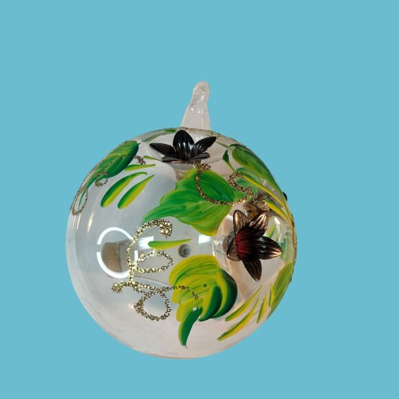 Hand Painted Glass Christmas Ornament  Floral embedded metal Flower  Accents - Picture 7 of 8